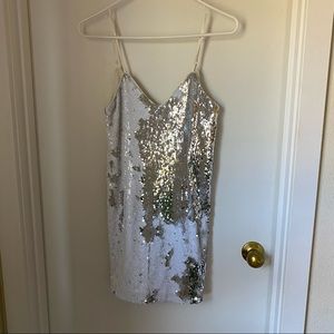 NBD Silver Sequin Mini Dress with Side Zippers